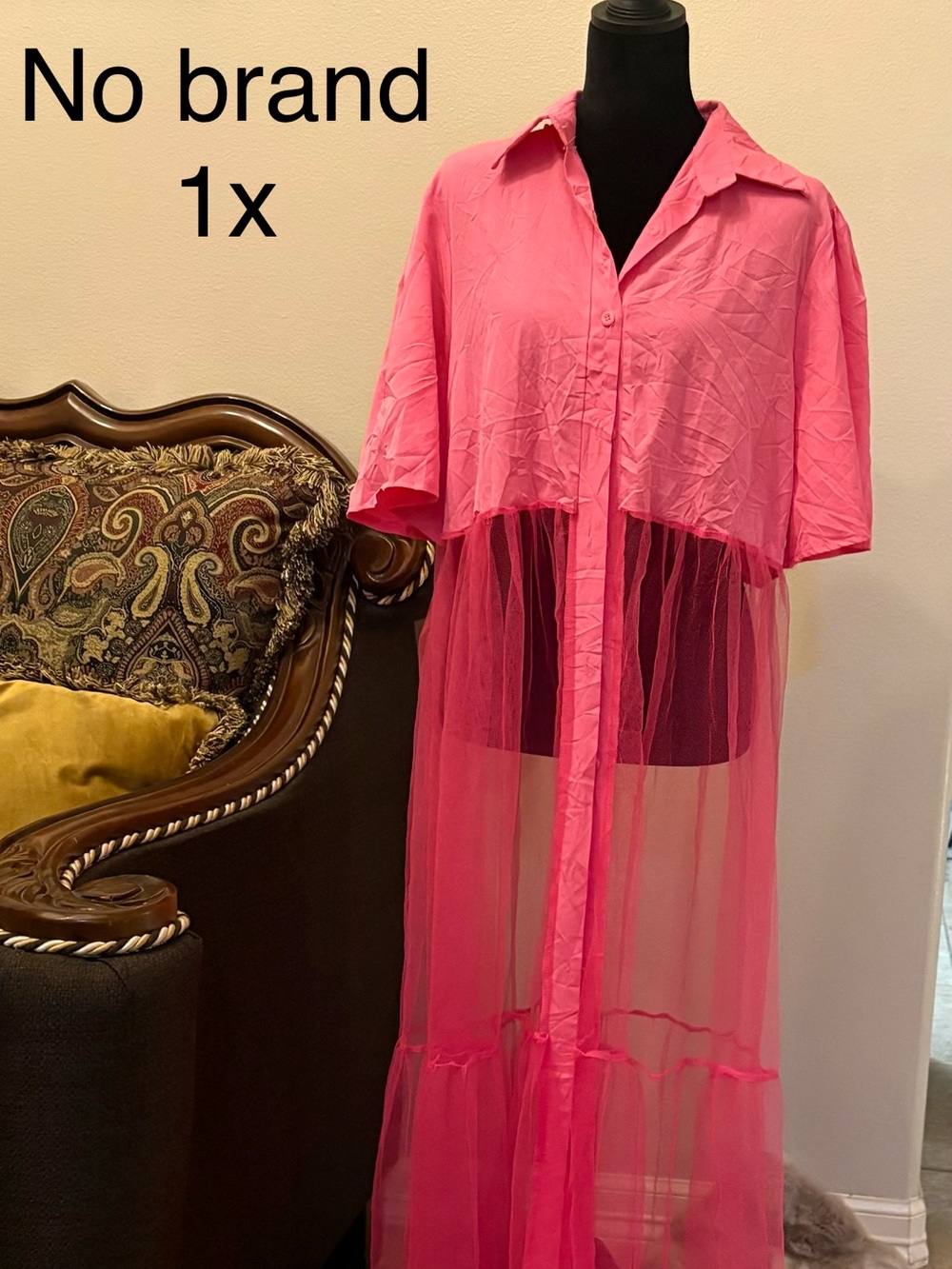 No Brand Pink Sheer Maxi Cover-Up Shirt